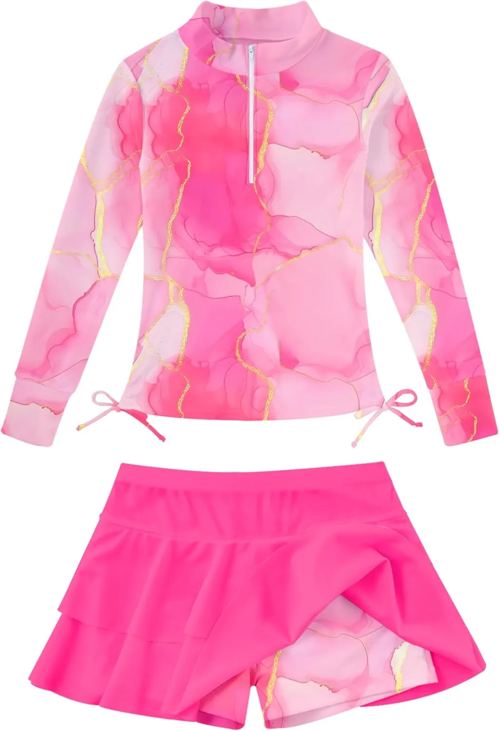 Vogseek 3-12T Girls Rash Guard 2 Pieces Bathing Suit Long Sleeve Swimsuit Swimming Skirt with Shorts Swimwear