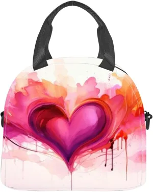 Watercolor abstract heart pink tones beautiful artistic streaks and Insulated Adult Lunch Bag with Shoulder Strap for Women Lightweight Reusable Portable Freezable Lunch Tote Bag for Work Picnic