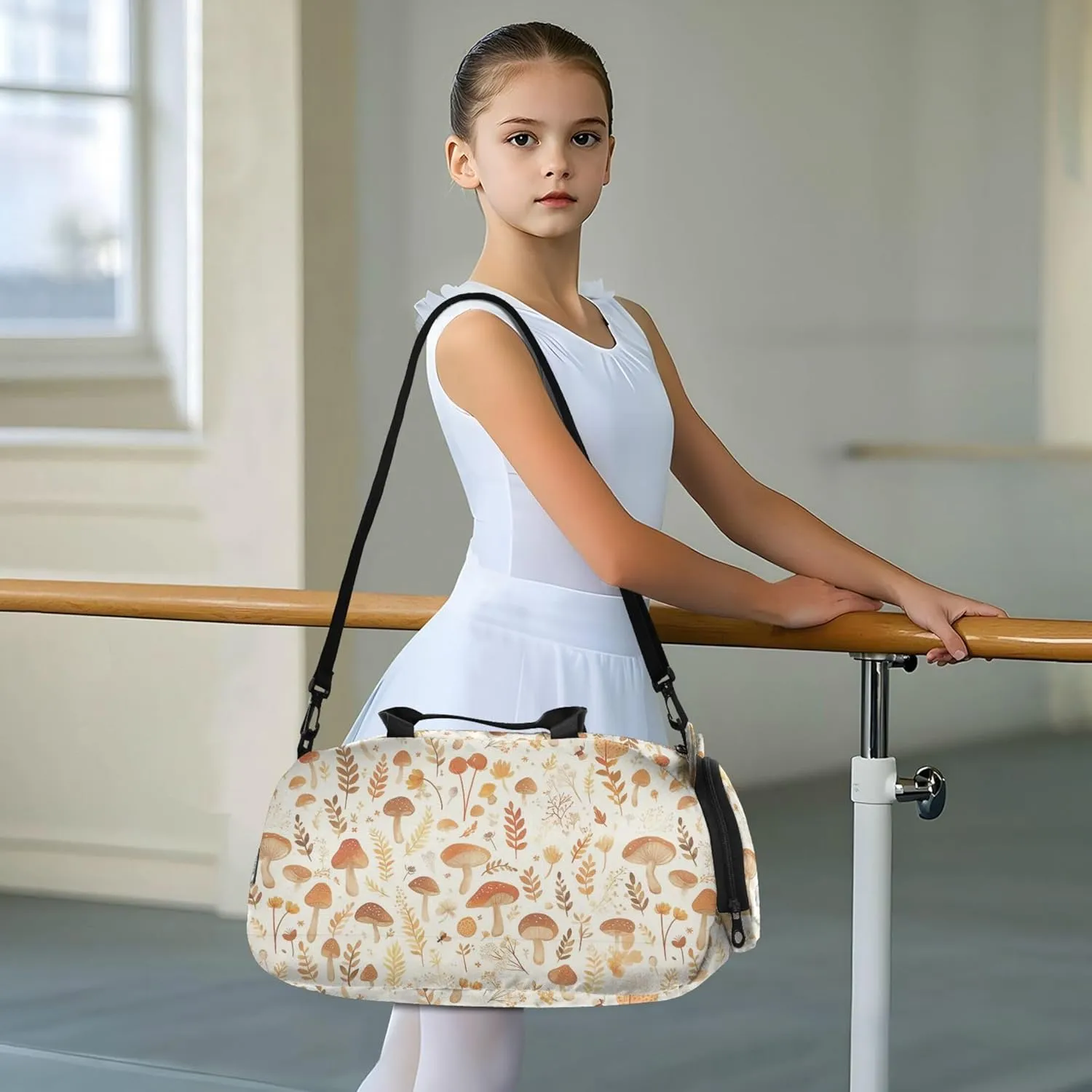 Watercolor Cute Mushrooms Kids Duffel Bag with Shoes Compartment Lightweight Weekender Overnight Range Bag for Travel, Sports, Fitness & Workout