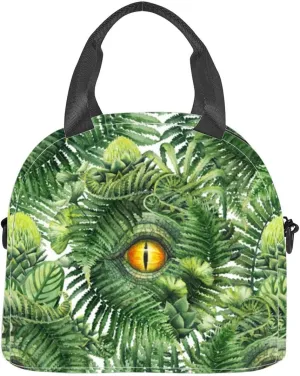 Watercolor dinosaur eye and prehistoric plants Insulated Adult Lunch Bag with Shoulder Strap for Women Lightweight Reusable Portable Freezable Lunch Tote Bag for Work Picnic