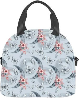 Watercolor phases the moon and flowers boho style Insulated Adult Lunch Bag with Shoulder Strap for Women Lightweight Reusable Portable Freezable Lunch Tote Bag for Work Picnic