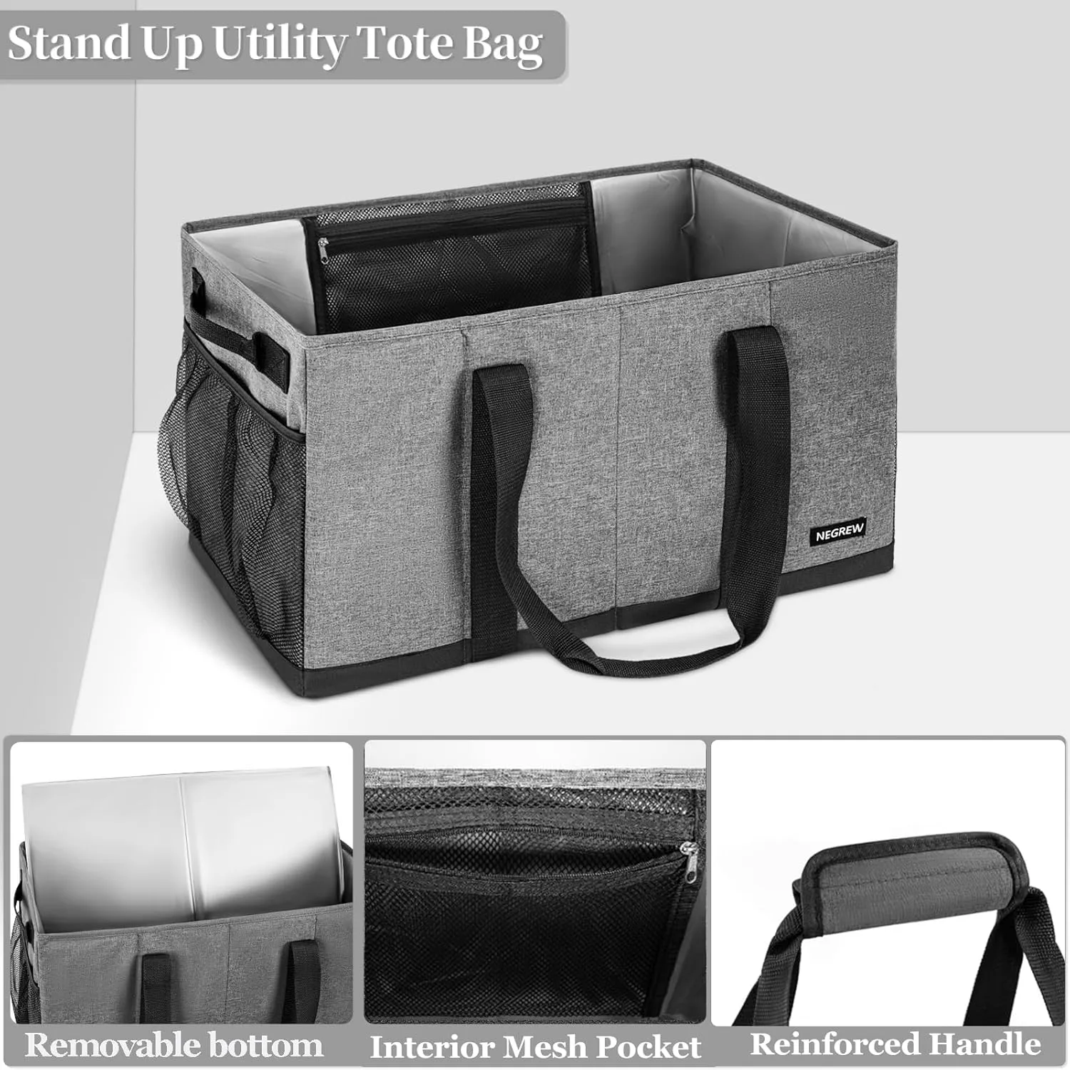Waterproof Stand Up Utility Tote Bag, Extra Large Insulated Grocery Tote Bag, Foldable Bag with Sturdy Bottom,Heavy Duty Reusable Storage Bag,Easy to Clean