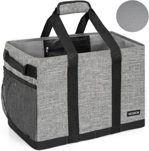 Waterproof Stand Up Utility Tote, Extra Large Insulated Grocery Tote with Sturdy Bottom, Heavy Duty Reusable Storage Bag, Easy to Clean