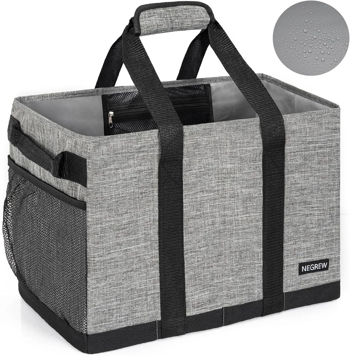 Waterproof Stand Up Utility Tote, Extra Large Insulated Grocery Tote with Sturdy Bottom, Heavy Duty Reusable Storage Bag, Easy to Clean