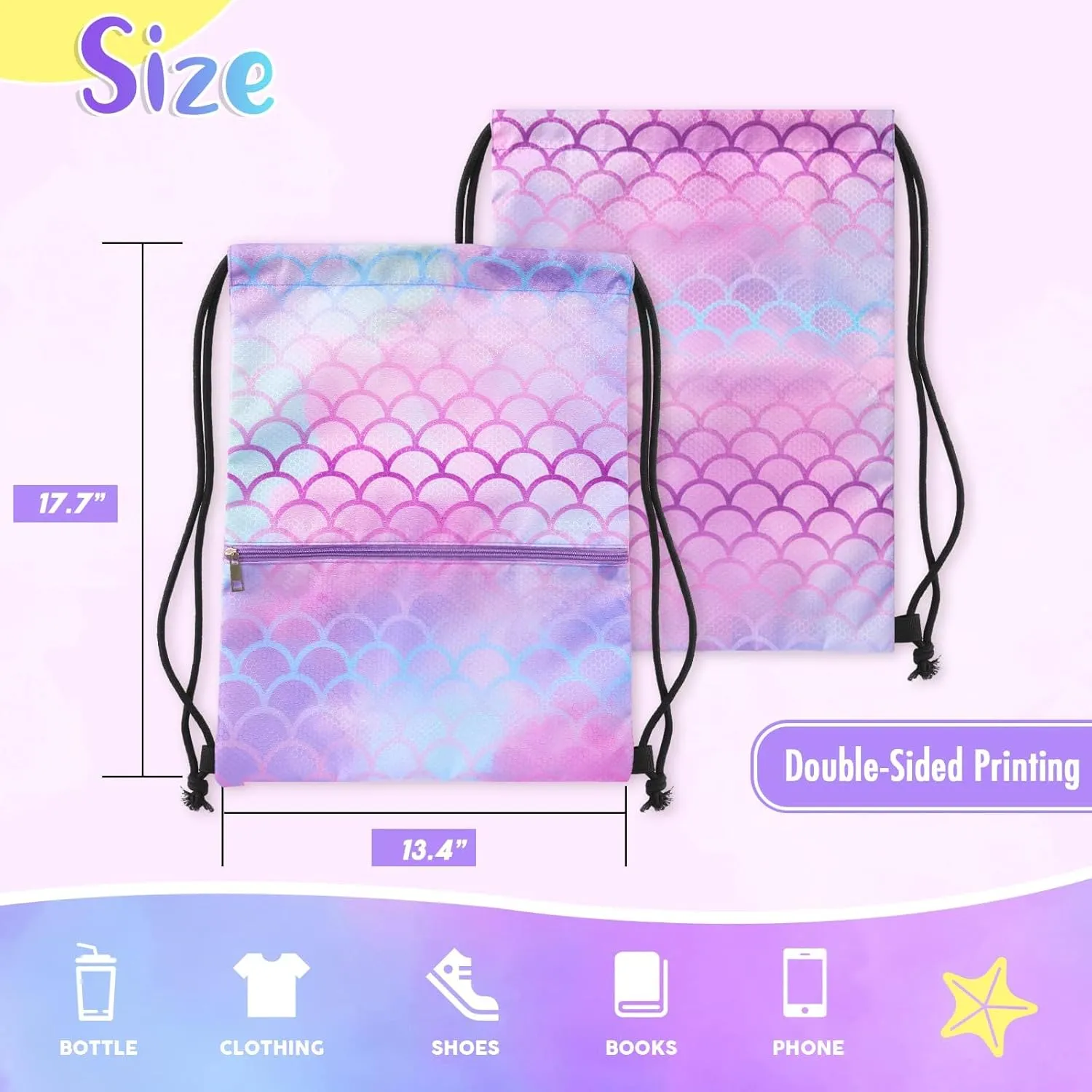WAWSAM Drawstring Backpack - Drawstring Bags for Kids Swim Bag for Beach
