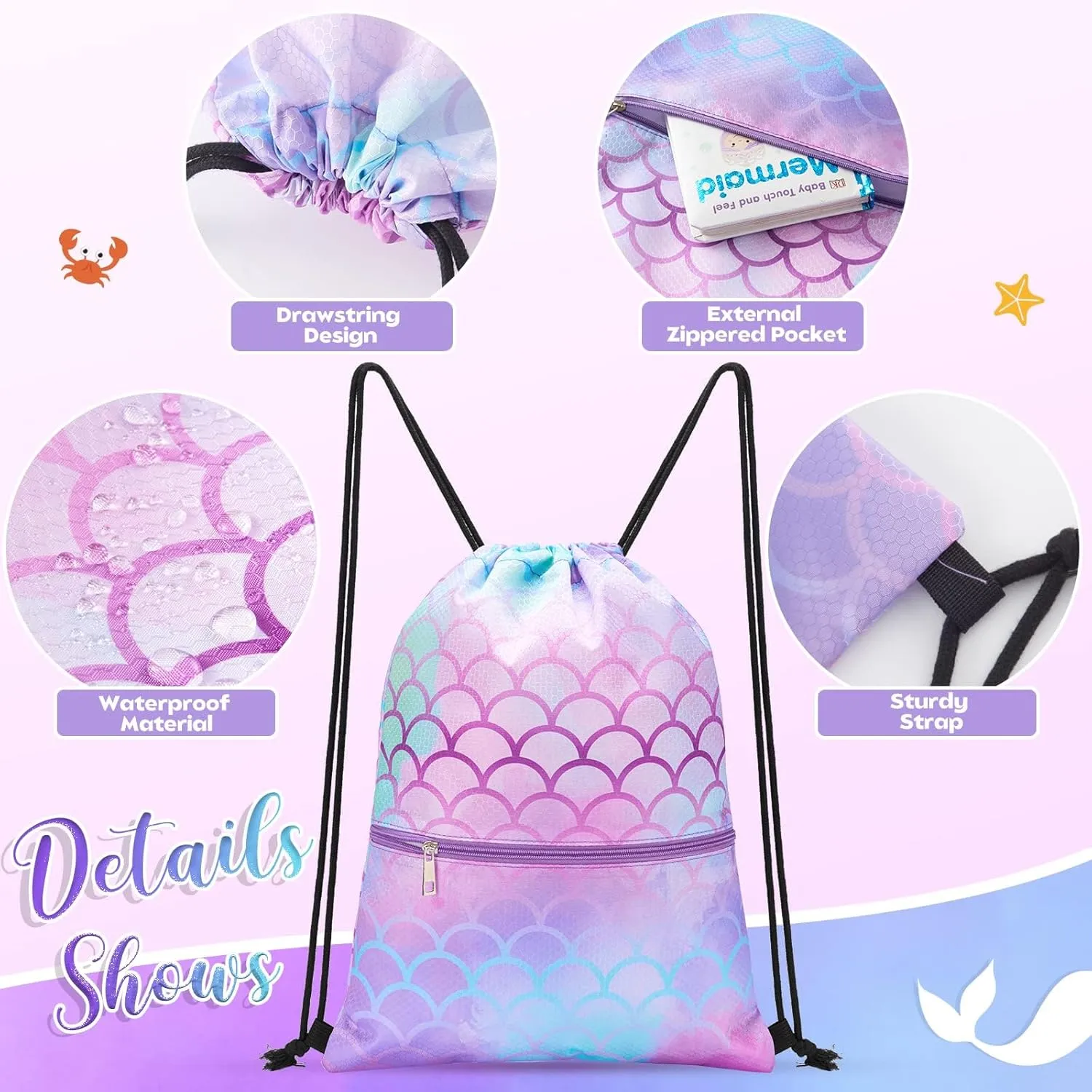 WAWSAM Drawstring Backpack - Drawstring Bags for Kids Swim Bag for Beach