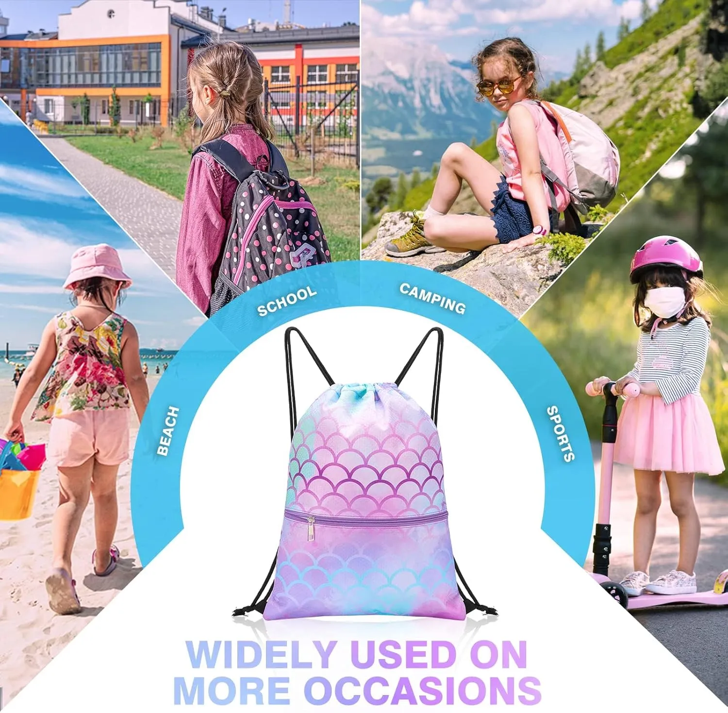 WAWSAM Drawstring Backpack - Drawstring Bags for Kids Swim Bag for Beach