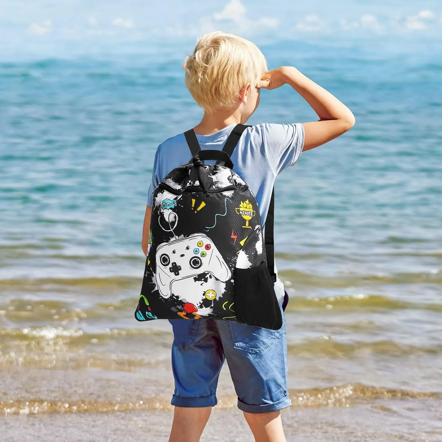 WAWSAM Gym Drawstring Backpack String Bag - 15” x 17” Sports Gym Bag for Kids Waterproof Swimming Beach Shopping Yoga Bag