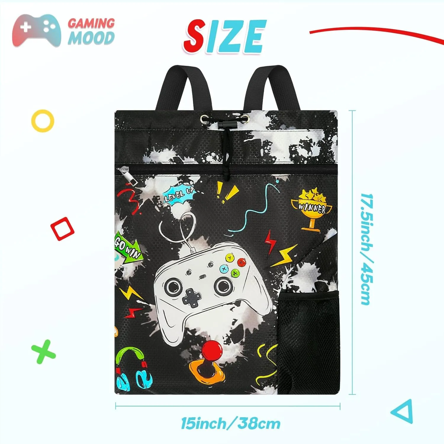 WAWSAM Gym Drawstring Backpack String Bag - 15” x 17” Sports Gym Bag for Kids Waterproof Swimming Beach Shopping Yoga Bag