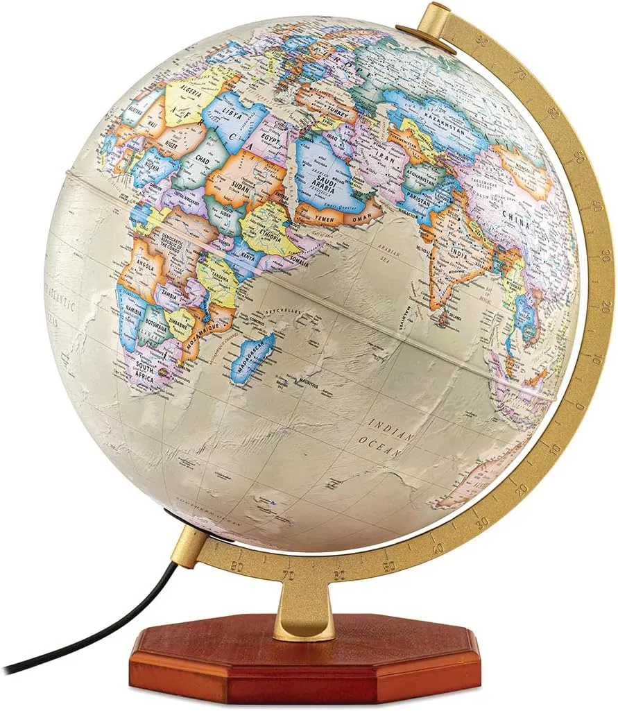 Waypoint Geographic Voyager Plus 12' Antique Ocean-Style Light-Up Globe, Home and Office Decor, 16' H x 13.5' W x 12' D
