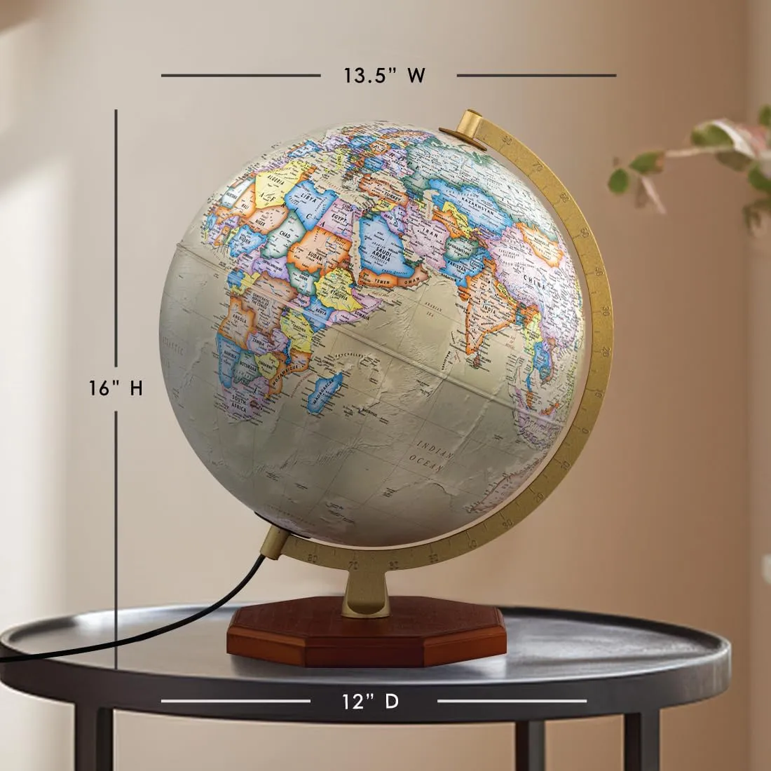 Waypoint Geographic Voyager Plus 12' Antique Ocean-Style Light-Up Globe, Home and Office Decor, 16' H x 13.5' W x 12' D