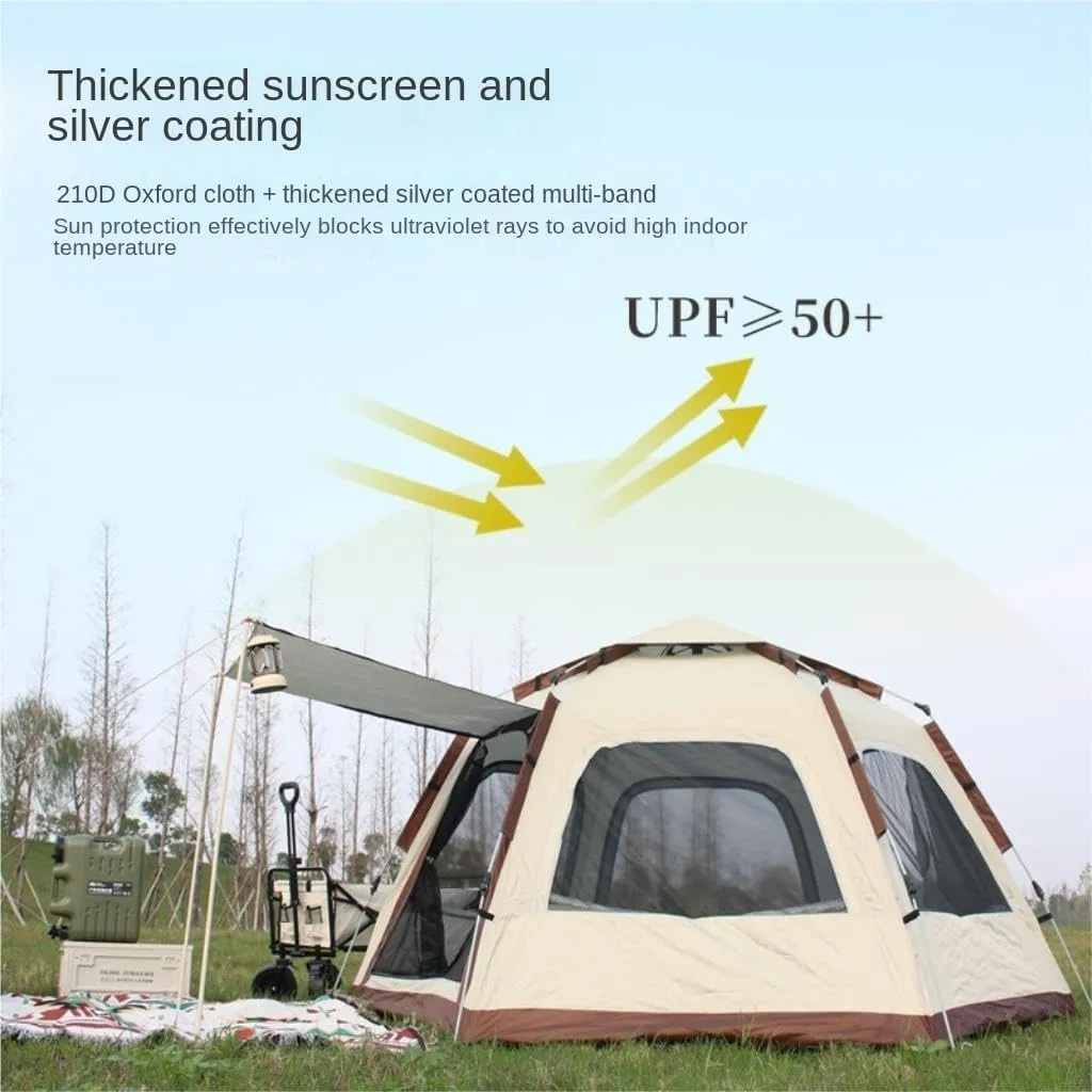 Weatherproof Tents Hexagonal Tent Folding Portable Thickened No-Setup Family Camping Outdoor Fully Automatic Quick-Opening Tent Camping and Hiking Tents