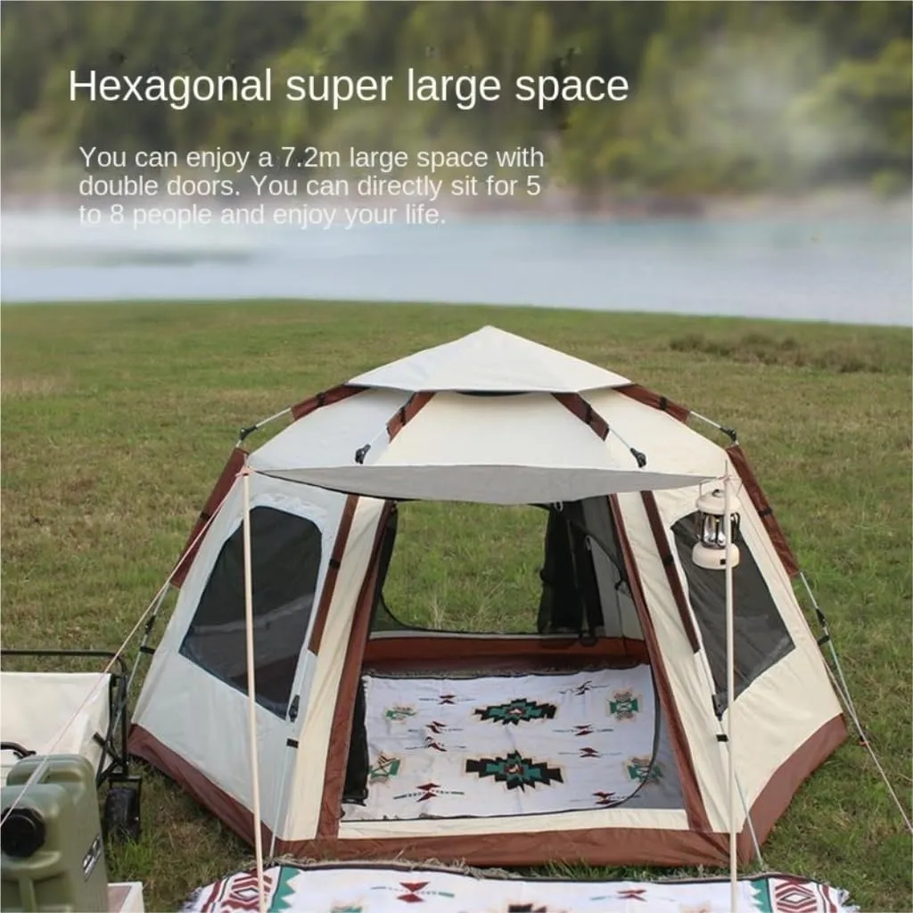Weatherproof Tents Hexagonal Tent Folding Portable Thickened No-Setup Family Camping Outdoor Fully Automatic Quick-Opening Tent Camping and Hiking Tents