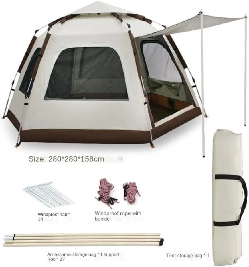 Weatherproof Tents Hexagonal Tent Folding Portable Thickened No-Setup Family Camping Outdoor Fully Automatic Quick-Opening Tent Camping and Hiking Tents