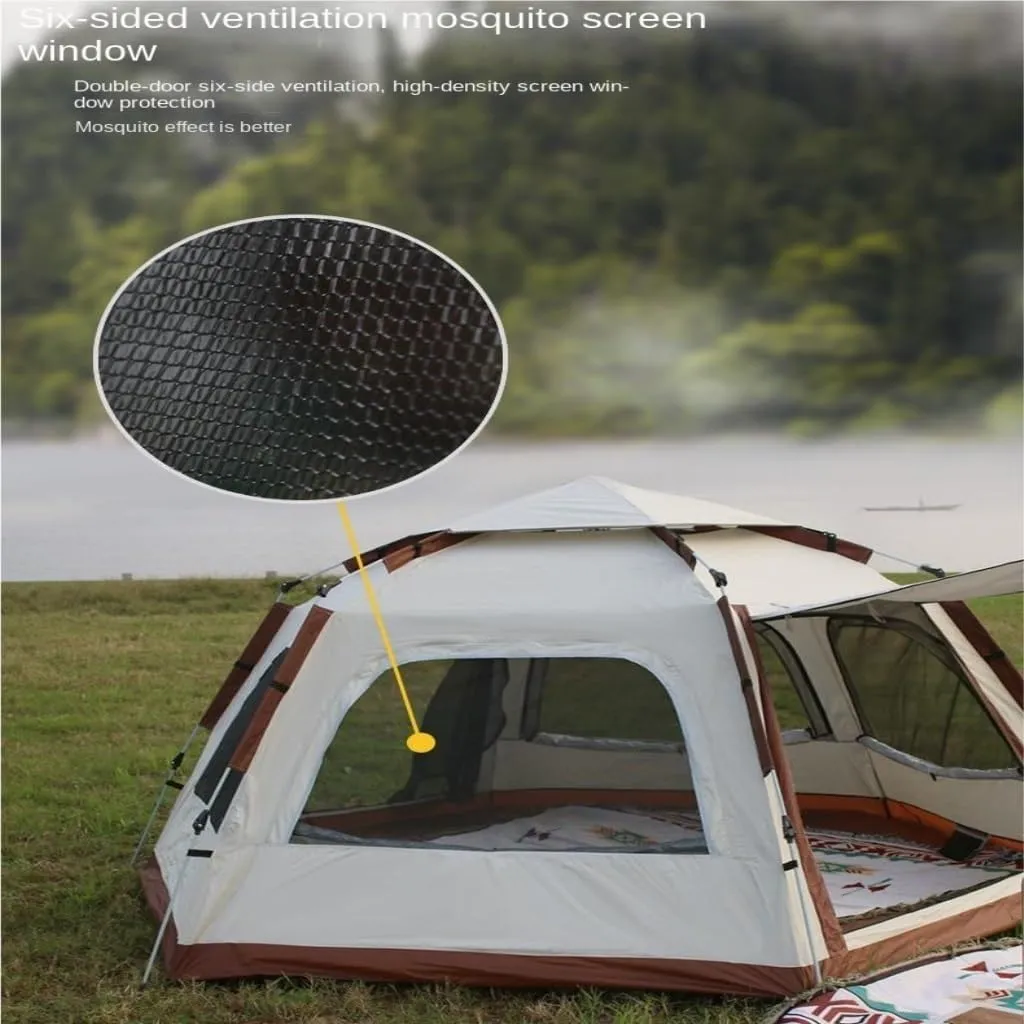 Weatherproof Tents Hexagonal Tent Folding Portable Thickened No-Setup Family Camping Outdoor Fully Automatic Quick-Opening Tent Camping and Hiking Tents