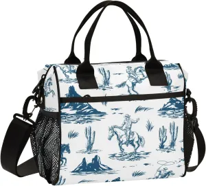 Western Cowboys Vintage Lunch Bag Reusable Lunch Tote Bags Insulated Cooler Lunch Box Food Container for Women Men Adults