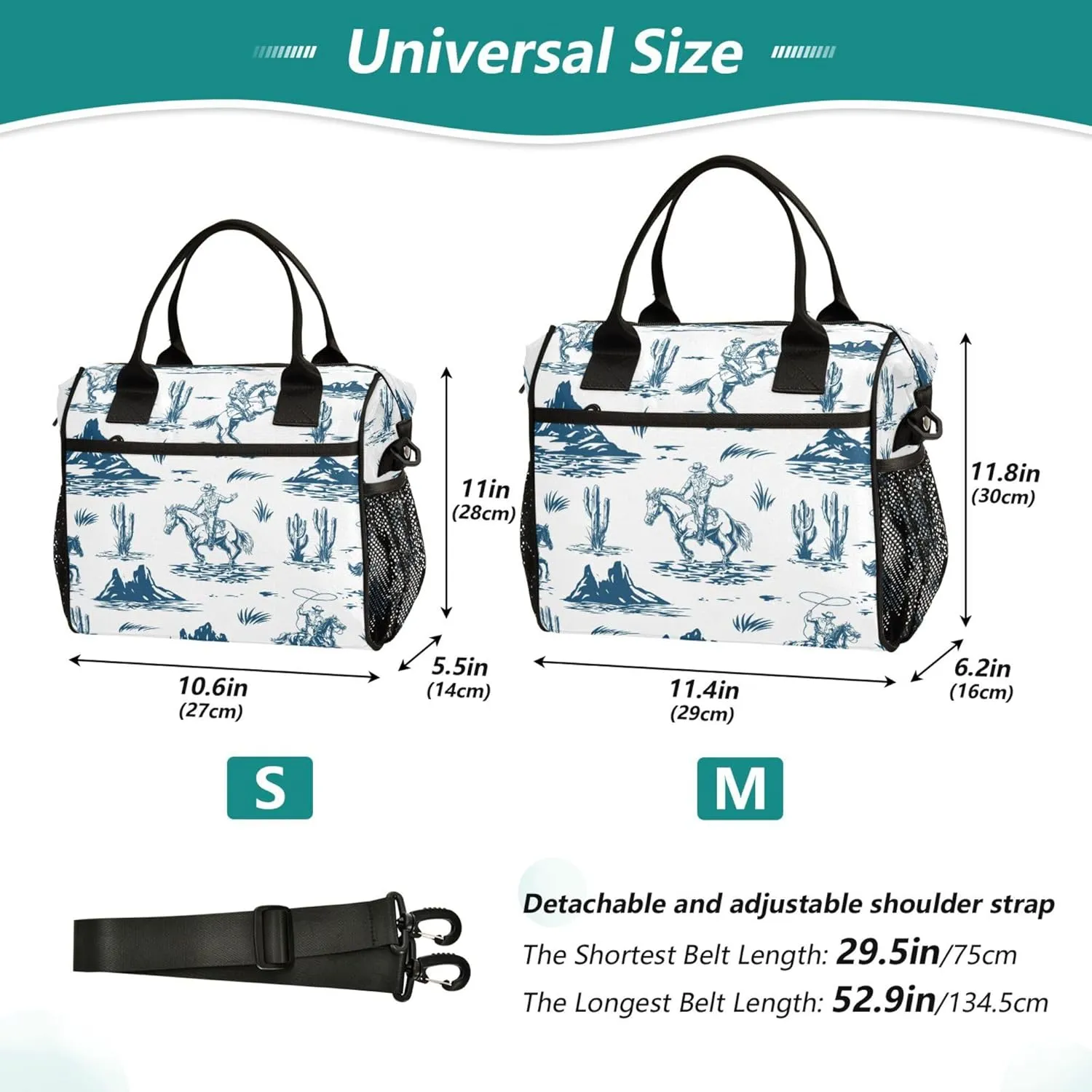 Western Cowboys Vintage Lunch Bag Reusable Lunch Tote Bags Insulated Cooler Lunch Box Food Container for Women Men Adults