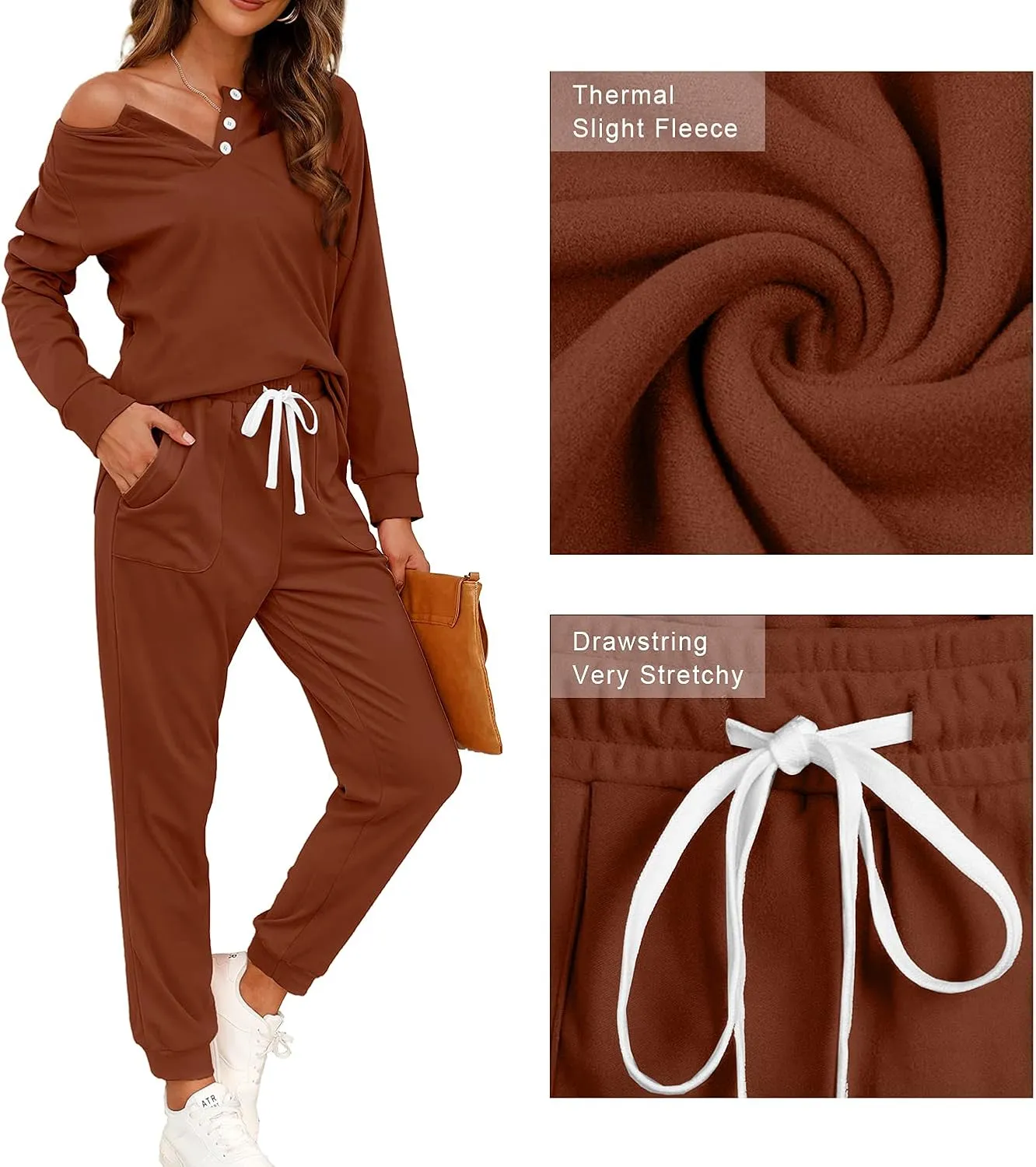 WIHOLL Two Piece Outfits for Women Lounge Sets Button Down Sweatshirt Sweatpants Sweatsuits Set with Pockets