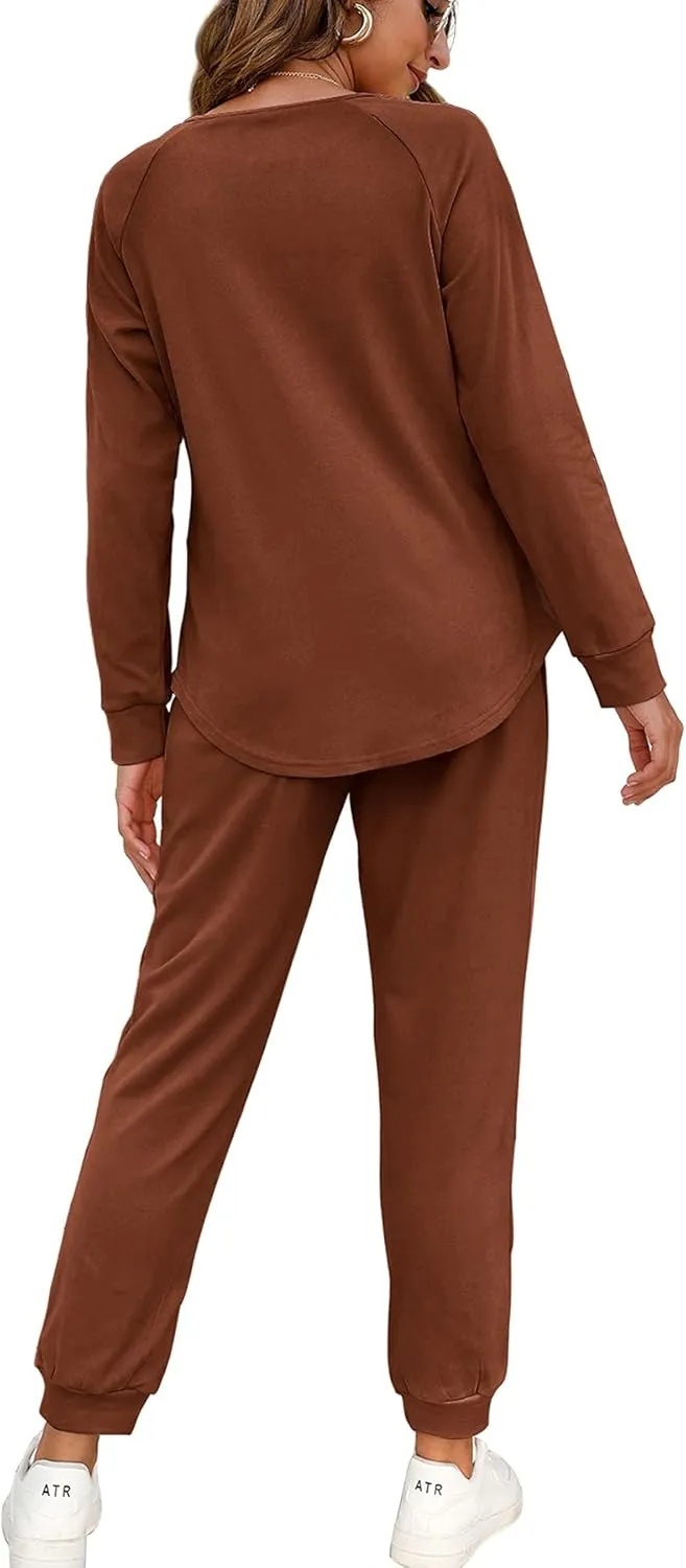 WIHOLL Two Piece Outfits for Women Lounge Sets Button Down Sweatshirt Sweatpants Sweatsuits Set with Pockets