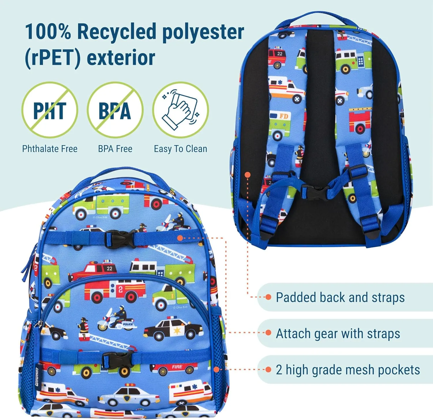 Wildkin ECO rPET 15-inch Kids Backpack – Sustainable, Padded, Adjustable – Heroes