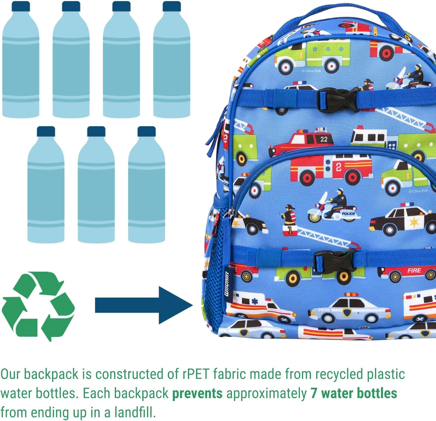 Wildkin ECO rPET 15-inch Kids Backpack – Sustainable, Padded, Adjustable – Heroes