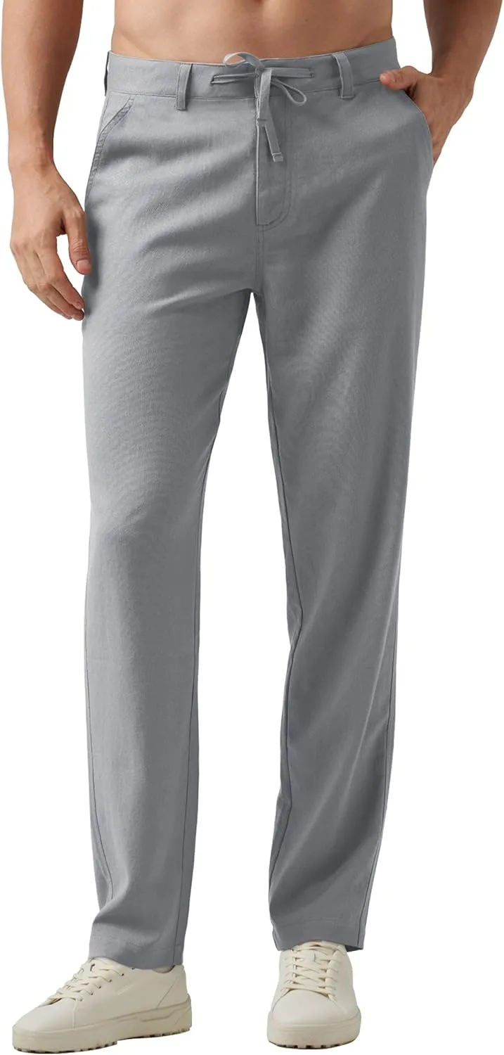 Willit Men's Linen Pants Casual Linen Dress Pants Drawstring Beach Summer Lightweight Trousers 29" 30" 32"