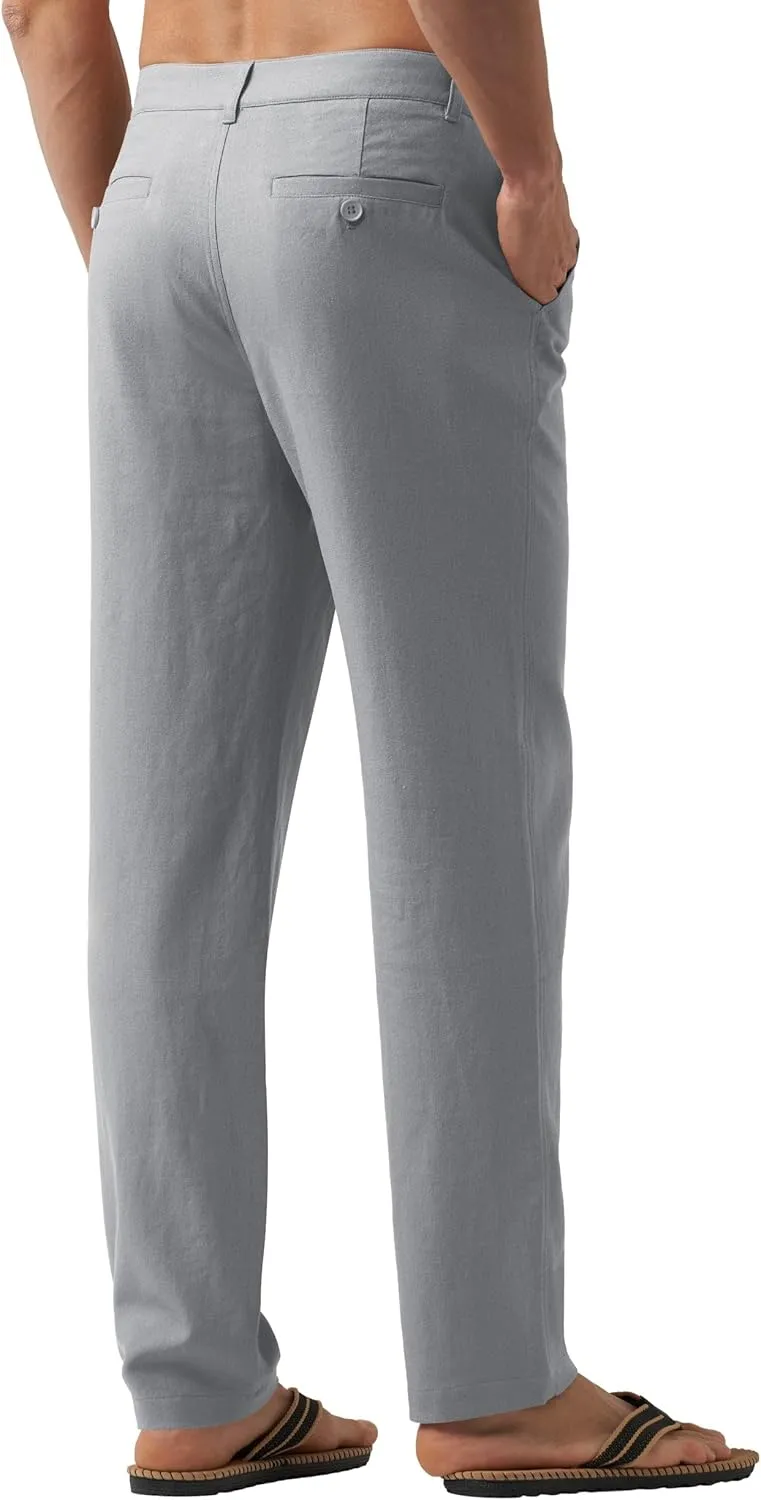 Willit Men's Linen Pants Casual Linen Dress Pants Drawstring Beach Summer Lightweight Trousers 29" 30" 32"