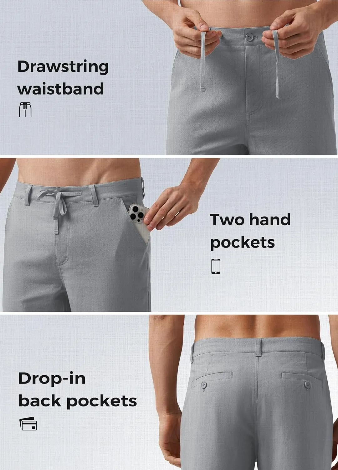 Willit Men's Linen Pants Casual Linen Dress Pants Drawstring Beach Summer Lightweight Trousers 29" 30" 32"