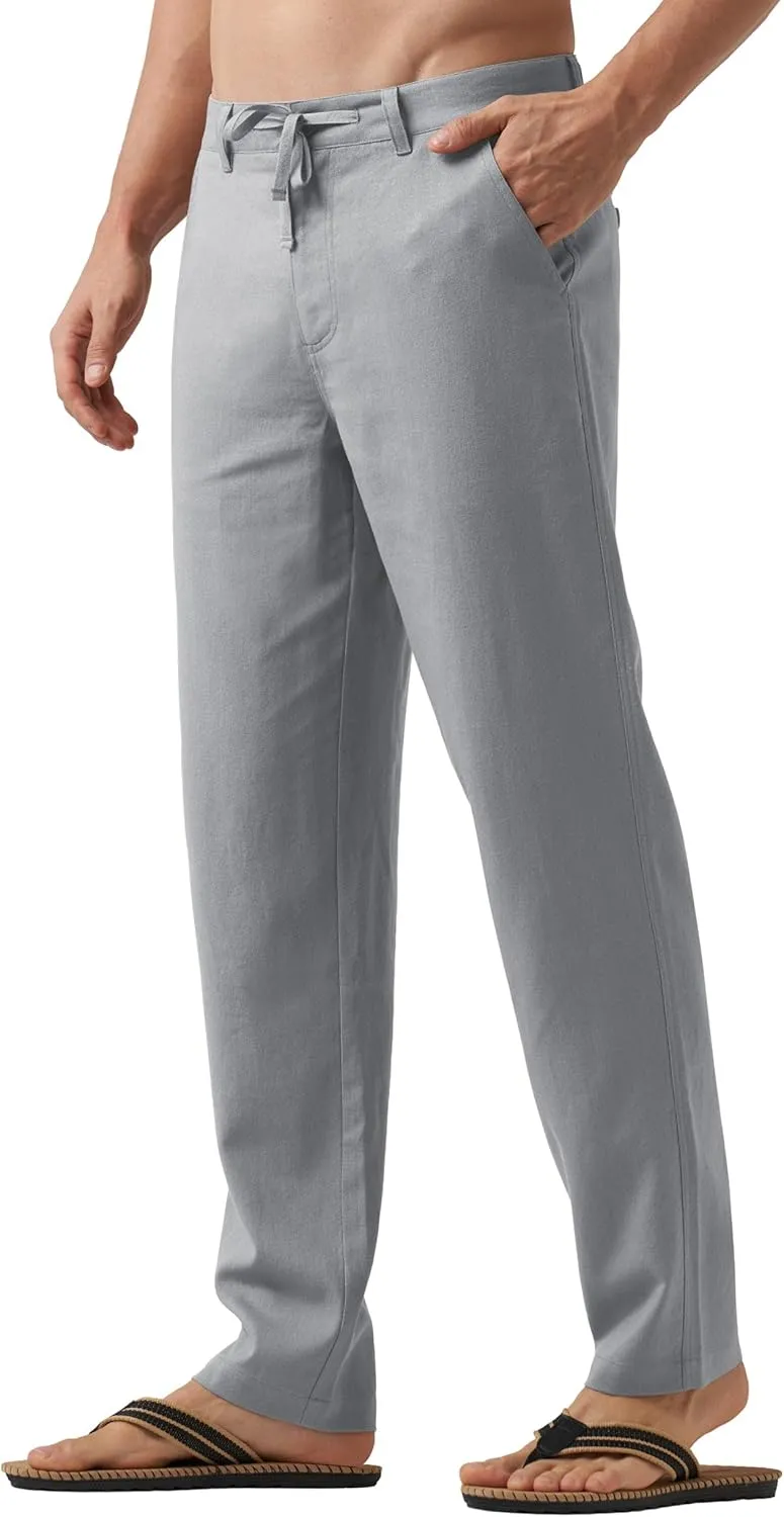Willit Men's Linen Pants Casual Linen Dress Pants Drawstring Beach Summer Lightweight Trousers 29" 30" 32"