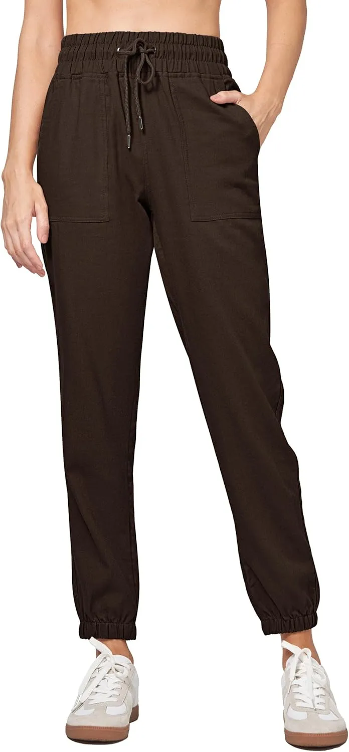 Willit Women Linen Pants Joggers Casual Lightweight Lounge Cotton Linen Travel Beach Summer Pants with Pockets 25.5"/28"