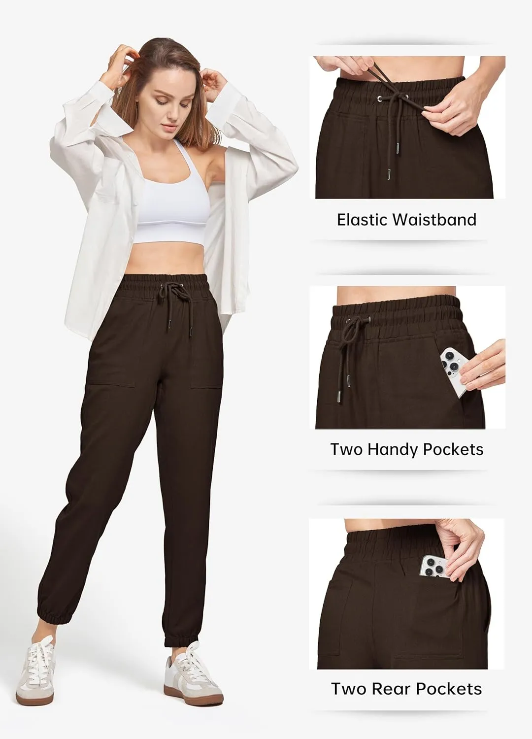 Willit Women Linen Pants Joggers Casual Lightweight Lounge Cotton Linen Travel Beach Summer Pants with Pockets 25.5"/28"