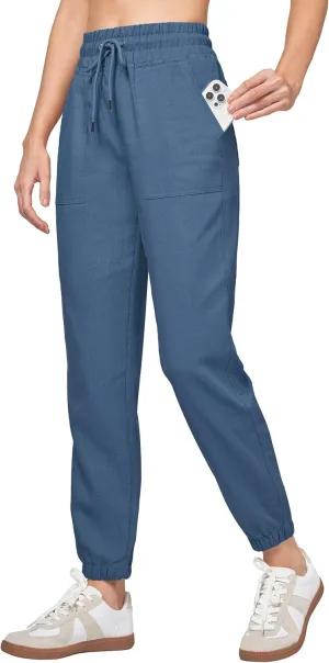 Willit Women Linen Pants Joggers Casual Lightweight Lounge Cotton Linen Travel Beach Summer Pants with Pockets 28"
