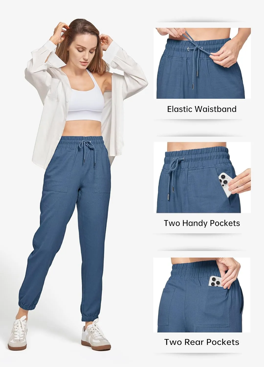 Willit Women Linen Pants Joggers Casual Lightweight Lounge Cotton Linen Travel Beach Summer Pants with Pockets 28"
