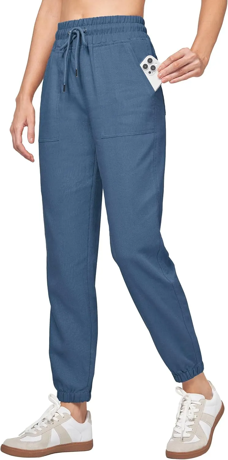 Willit Women Linen Pants Joggers Casual Lightweight Lounge Cotton Linen Travel Beach Summer Pants with Pockets 28"