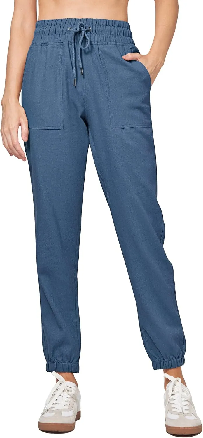 Willit Women Linen Pants Joggers Casual Lightweight Lounge Cotton Linen Travel Beach Summer Pants with Pockets 28"