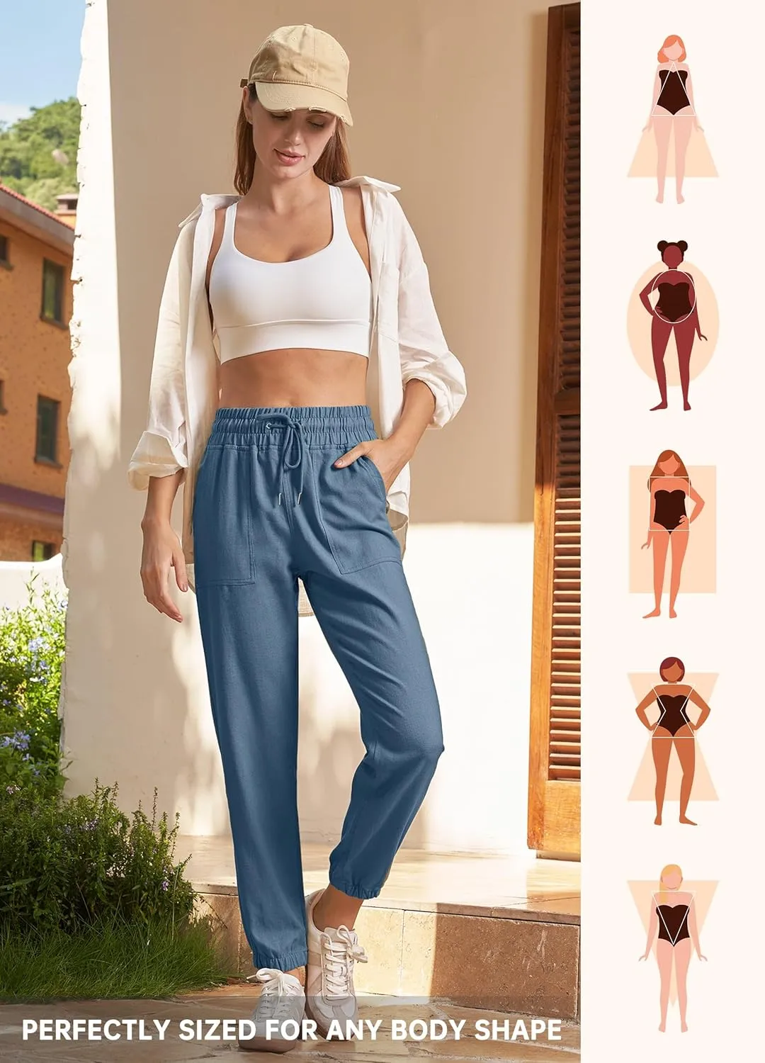 Willit Women Linen Pants Joggers Casual Lightweight Lounge Cotton Linen Travel Beach Summer Pants with Pockets 28"