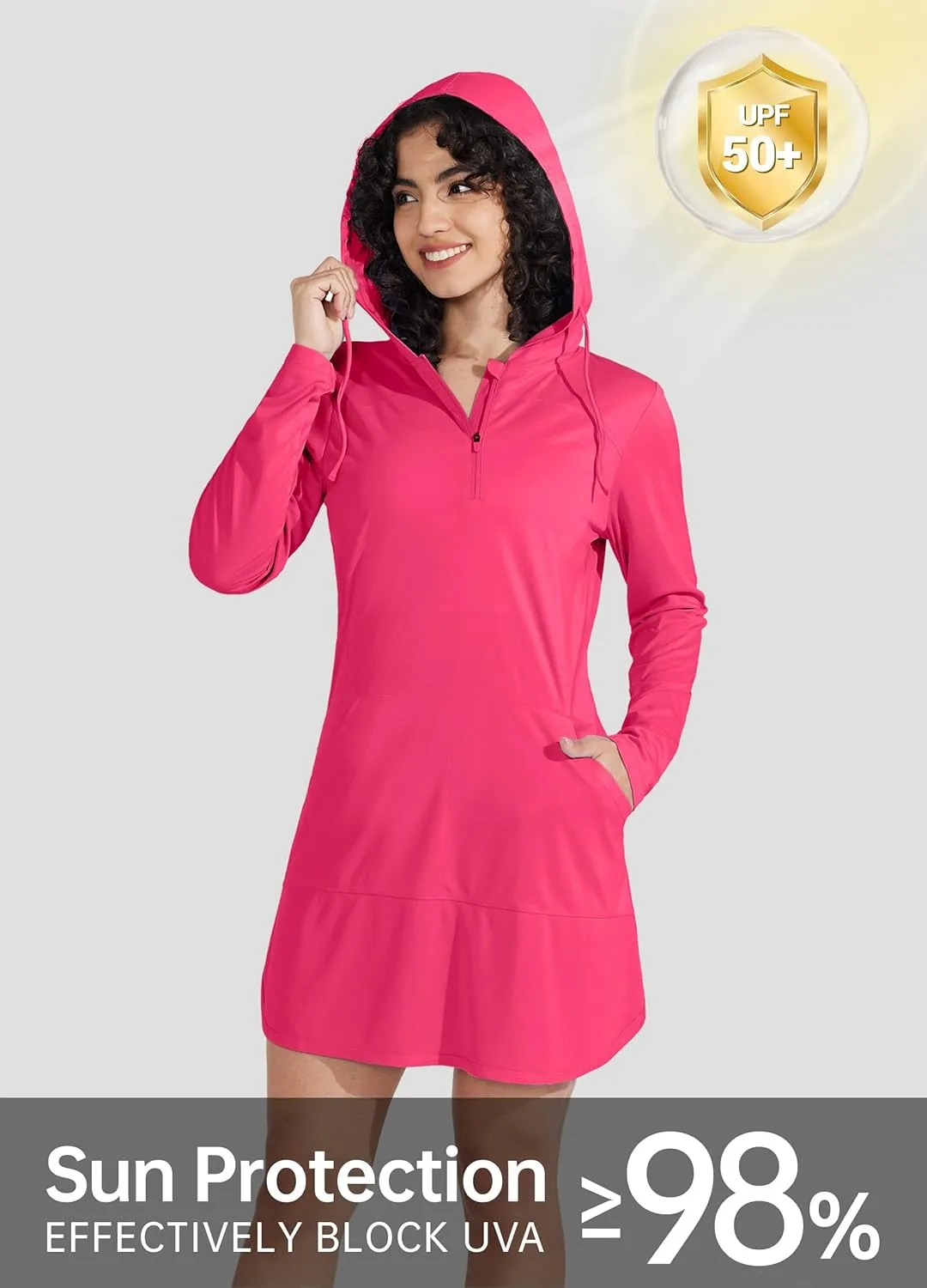 Willit Women's UPF 50  Swim Cover-Up Dress Hooded Beach Sun Long Sleeve Swimwear Quick Dry SPF Swim Shirts