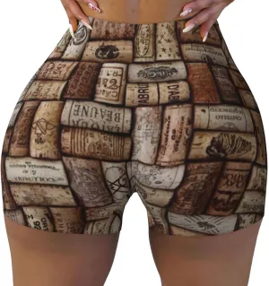Wine Cork Print Women's Workout Short Elastic Summer Gym Shorts Convenient Exercise Vacationing