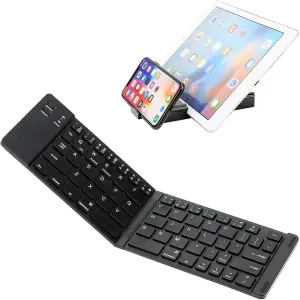 Wireless Bluetooth Keyboard Compatible with LG LM-X410TK Built-in Phone Holder/Stand-Ultra Slim Folding Rechargeable Full Size Keyboard!