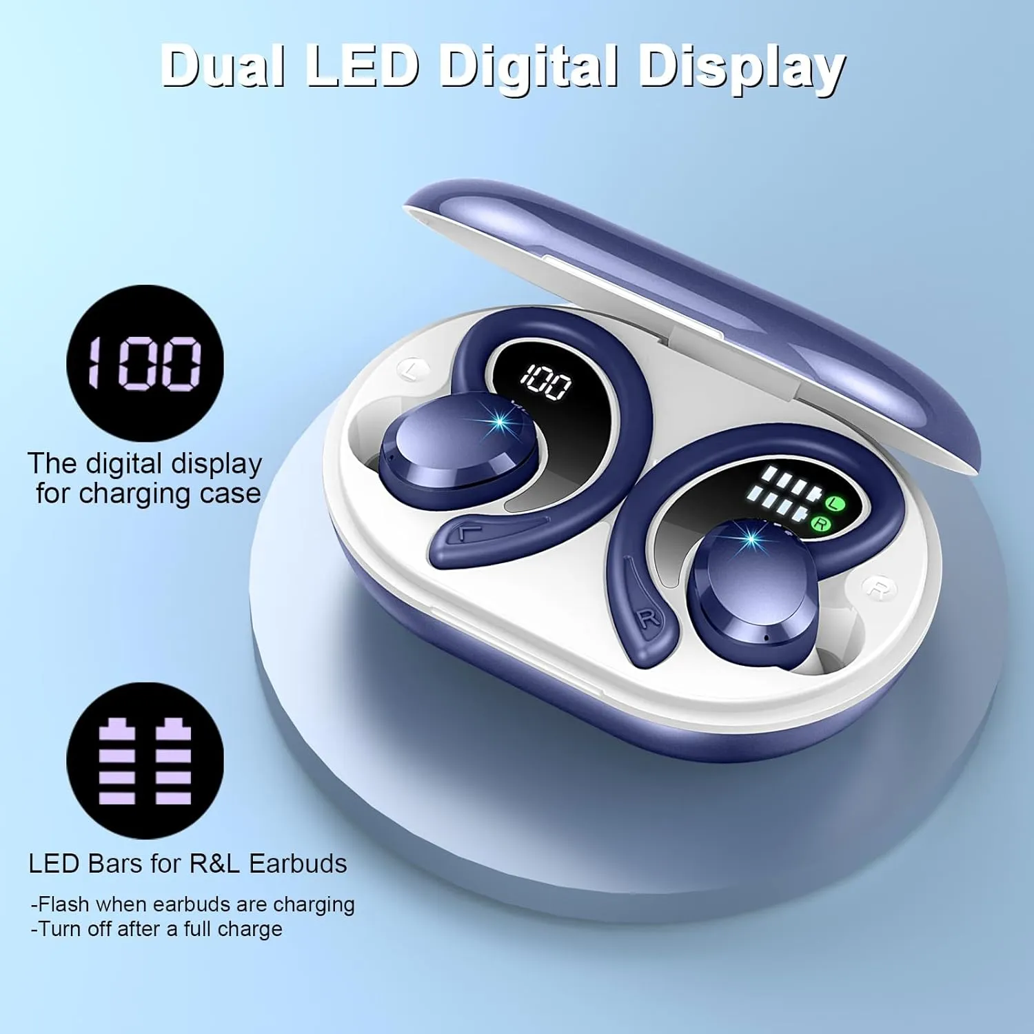 Wireless Earbuds Sport, Bluetooth 5.3 Headphones Bass Hi-Fi Stereo Over Ear Buds, 48Hrs Noise Cancelling Headset with Earhook, IP7 Waterproof Earphones Workout Running for Laptop Pad Android iOS