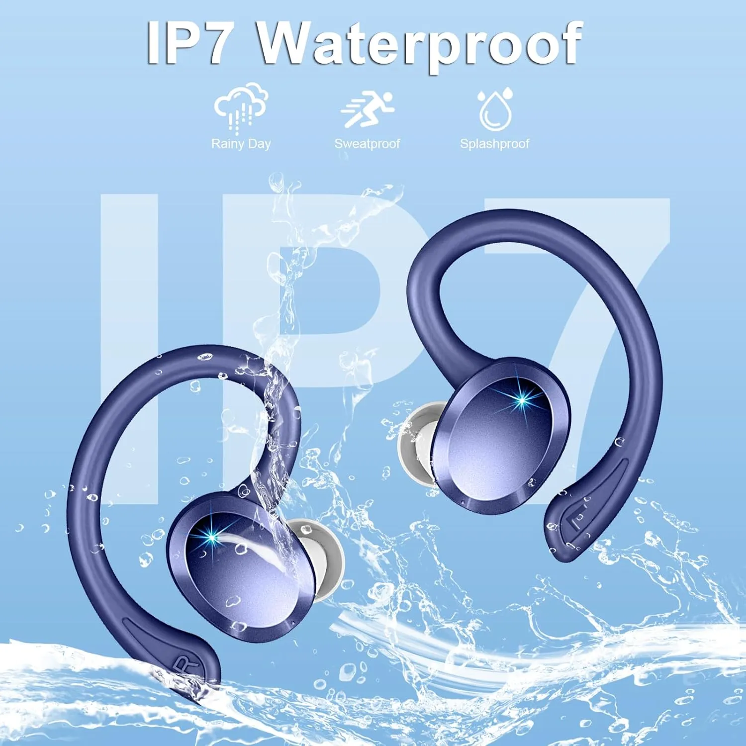 Wireless Earbuds Sport, Bluetooth 5.3 Headphones Bass Hi-Fi Stereo Over Ear Buds, 48Hrs Noise Cancelling Headset with Earhook, IP7 Waterproof Earphones Workout Running for Laptop Pad Android iOS