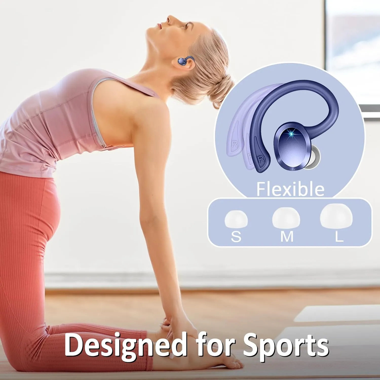 Wireless Earbuds Sport, Bluetooth 5.3 Headphones Bass Hi-Fi Stereo Over Ear Buds, 48Hrs Noise Cancelling Headset with Earhook, IP7 Waterproof Earphones Workout Running for Laptop Pad Android iOS