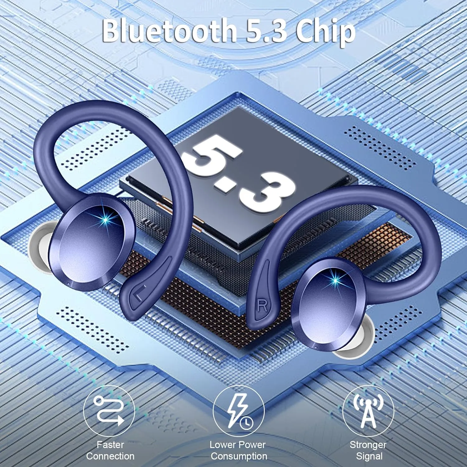 Wireless Earbuds Sport, Bluetooth 5.3 Headphones Bass Hi-Fi Stereo Over Ear Buds, 48Hrs Noise Cancelling Headset with Earhook, IP7 Waterproof Earphones Workout Running for Laptop Pad Android iOS