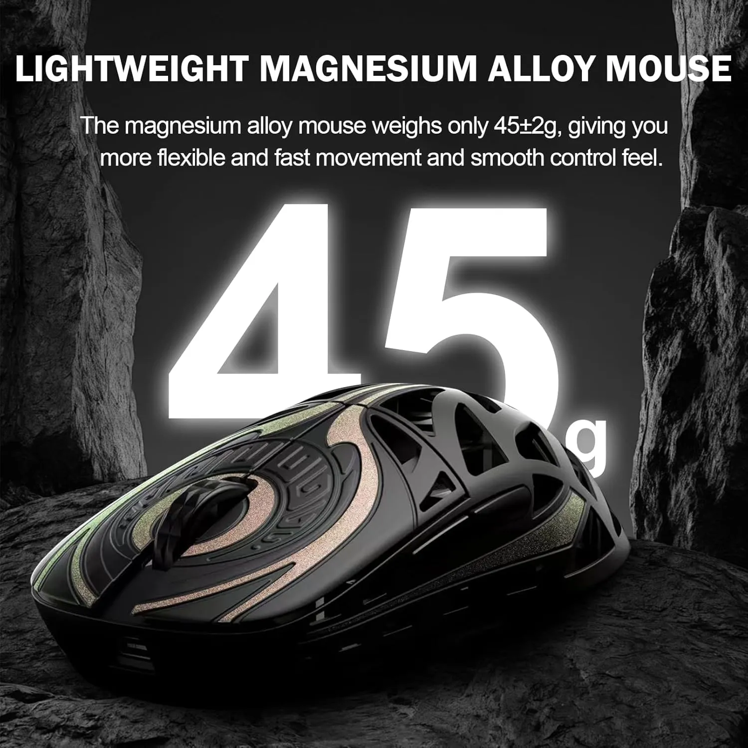 WLMOUSE Strider Magnesium Gaming Mouse 45g Superlight Magnesium Alloy Wireless Gaming Mouse, 125-8000Hz (Adjustable) Wireless Polling Rate, PAW 3950 HS Sensor, for PC/Laptop/Mac(Strider TTC-Black)