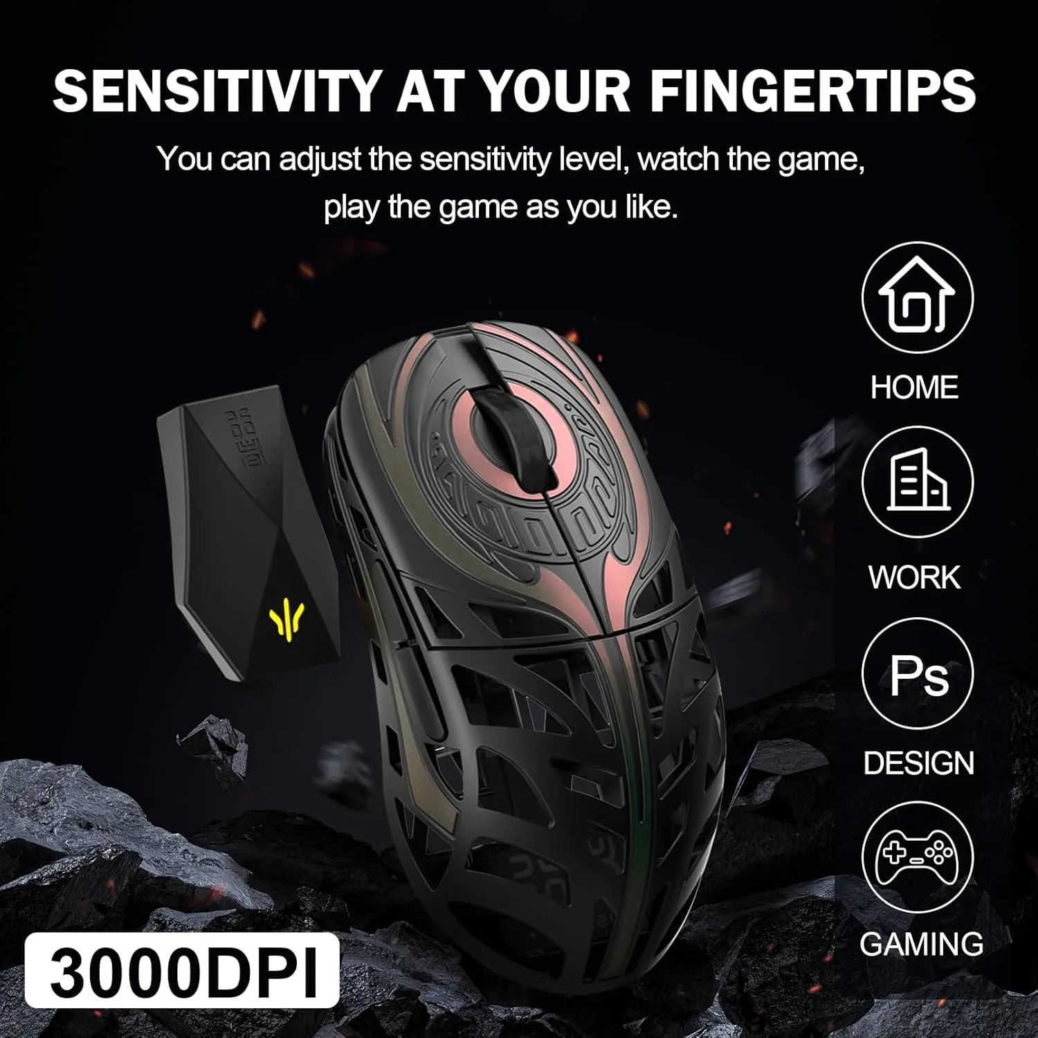 WLMOUSE Strider Magnesium Gaming Mouse 45g Superlight Magnesium Alloy Wireless Gaming Mouse, 125-8000Hz (Adjustable) Wireless Polling Rate, PAW 3950 HS Sensor, for PC/Laptop/Mac(Strider TTC-Black)