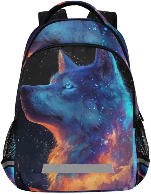 Wolf Galaxy Mountain Backpack for Boys Girls Elementary School Bag Kids Travel Bags Casual Rucksack Laptop Bookbag