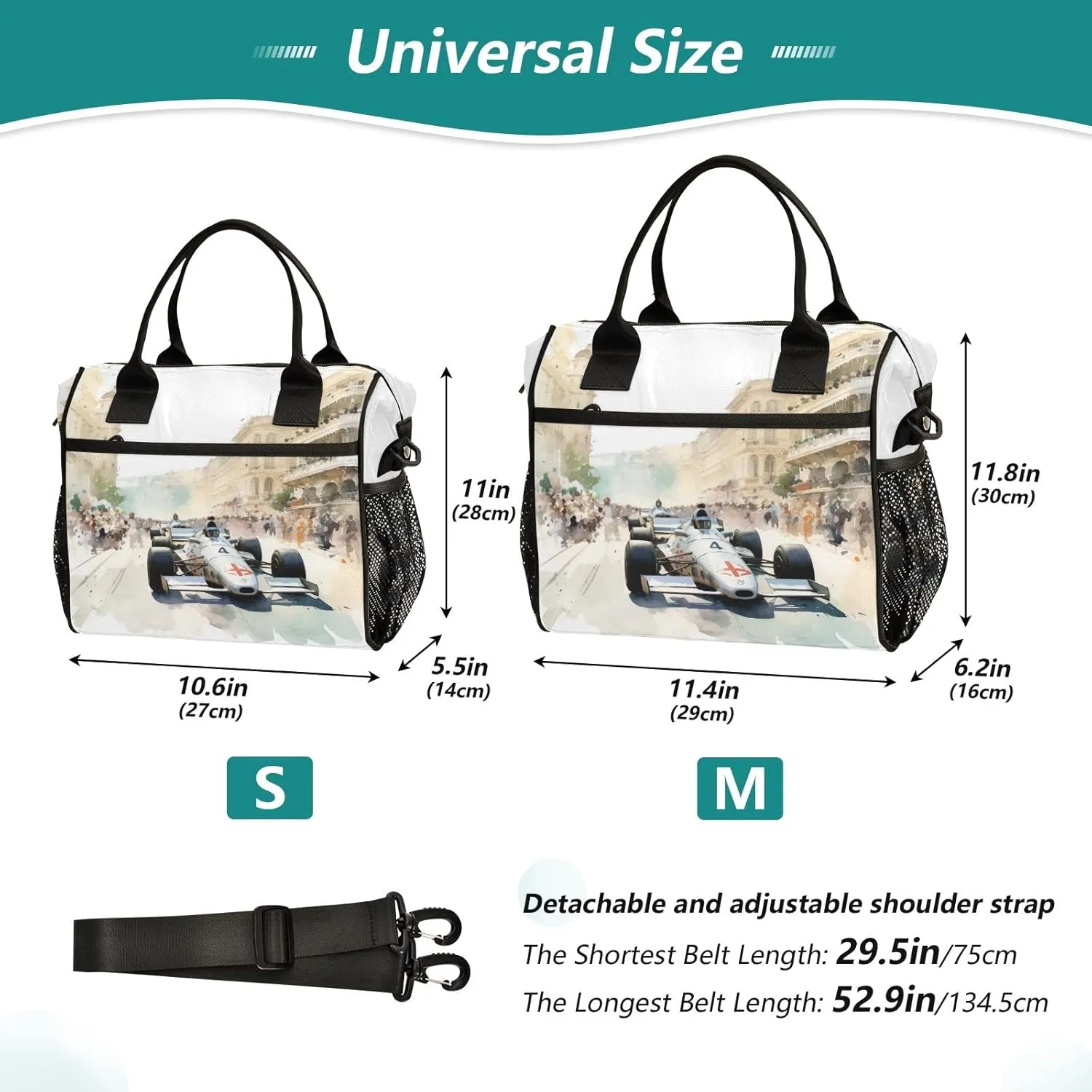 Women Cooler Bags Lunch Bag Reusable Insulated Lunch Bags Automobile Race Crossbody with Shoulder Strap Adults S
