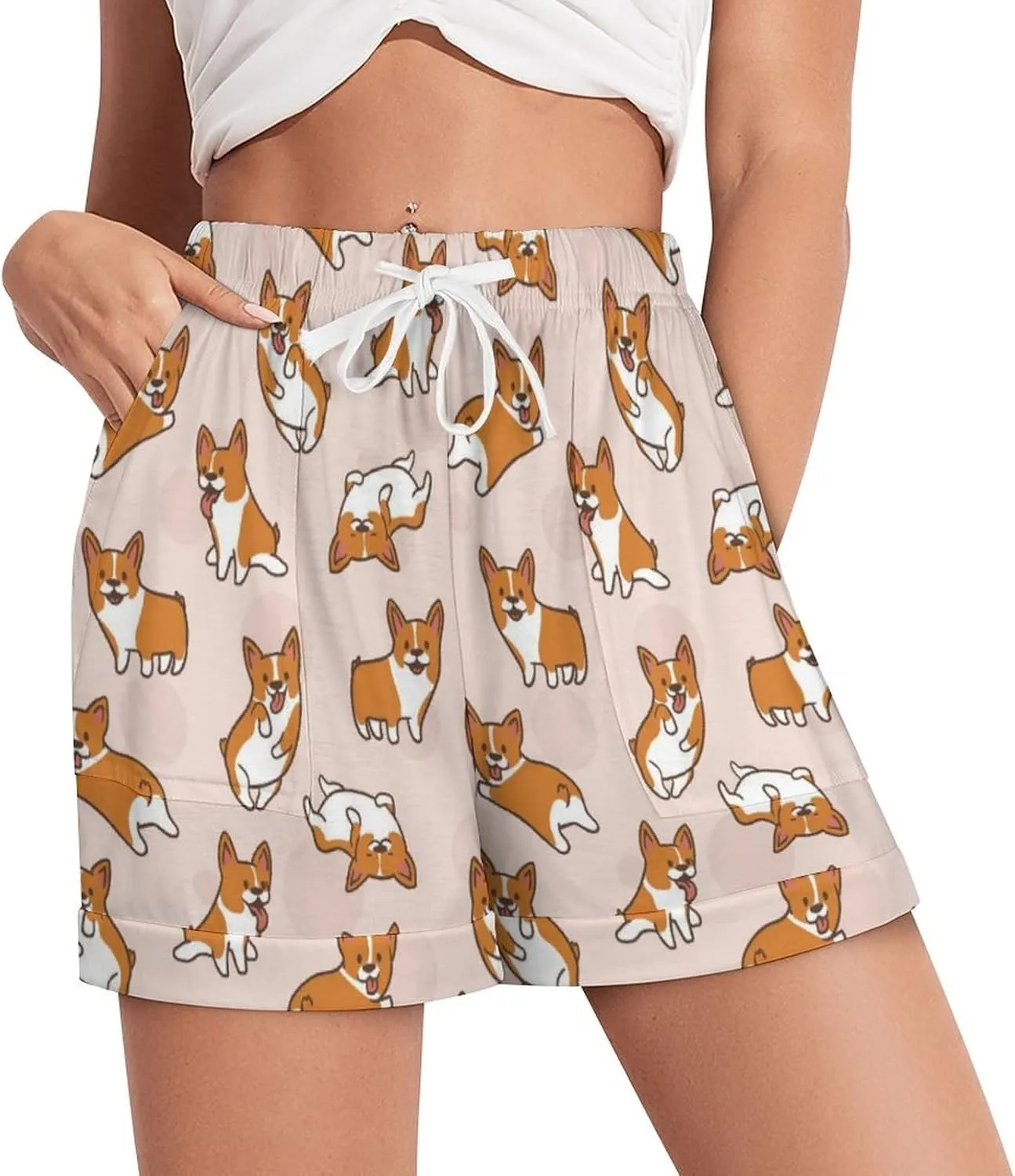 Women Pajama Shorts Beach Casual Athletic High Waist Drawstring Shorts Sleepwear Soft Lounge Casual Pants S-3XL