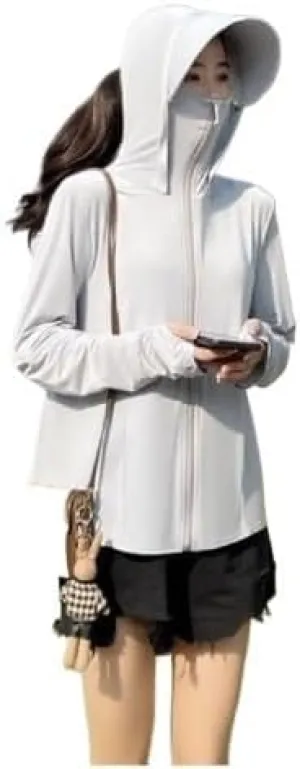 Women UV Resistant Hooded Zipper Front Short And Back Long Pockets Sunscreen Shirt Long Sleeve Summer Women