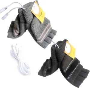 Women's & Men's 2 Pack USB Heated Gloves Mitten Winter Hands Warm Laptop Gloves, Knitting Hands Full & Half Heated Fingerless Heating Warmer Washable Design (Deep Gray Gray)